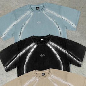 30MOQ fabricant personnalisé T-shirt Vintage aérographe T-shirt col montant lourd 100% coton Patchwork Dtg impression Boxy T-shirt hommes - Product Image 4