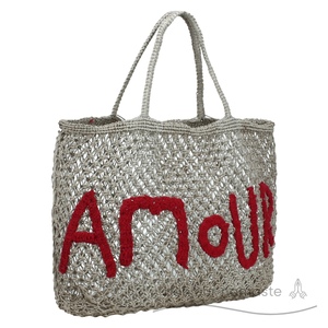 Borsa da spiaggia fatta a mano all'uncinetto di iuta da donna con ricamo in lana Amour | Orecchini natalizi gratuiti con ogni Tote! - Product Image 5