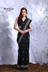 Womaniya Classic Black Bhagalpuri Silk Saree Tonos atrevidos y tejido de telar manual intrincado para bodas y festivales - Product Image 6