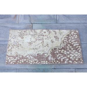 Vintage 1.5x2.9 ft Small Turkish Rug <b>Brown</b> White Oriental <b>Wool</b> Patchwork Rug with Latex Backing Eco-Friendly Home Decor - Product Image 4