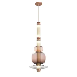 Lustre LED contemporain en verre empilé, or rose et noir, luminaire suspendu pour l'intérieur, décoration pour la maison et l'hôtel - Product Image 4