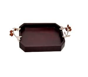 Plateau de service en bois classique de haute qualité avec poignée en métal anneaux de serviette de café traditionnel indien vaisselle haut de gamme la plus vendue - Product Image 1