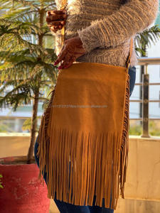 Bolso con flecos de cuero de ante para mujer, bandolera de cuero con borla - Product Image 3