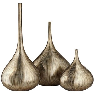 Ensemble de vases en métal argenté et doré texturé antique avec des pièces maîtresses décoratives artisanales de luxe pour la décoration moderne de la maison et du bureau - Product Image 4