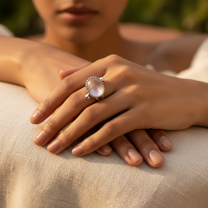 925 Silver Princess Cut Chalcedony <b>Ring</b> for Women <b>Dainty</b> Natural Stone Fine Jewelry with Rhodium Plating IGI Certified - Product Image 3
