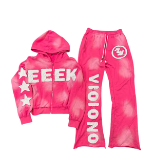 Conjunto Deportivo Unisex con Logotipo Serigrafiado, Pantalones Deportivos de Cintura Doble, Talla Grande, 100% Algodón, Conjunto Deportivo Informal con Cremallera Completa - Product Image 4