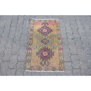 Vintage Turkish Rug, 1.7x3.2 ft Small Rug, <b>Yellow</b> Patchwork Rug - Product Image 1