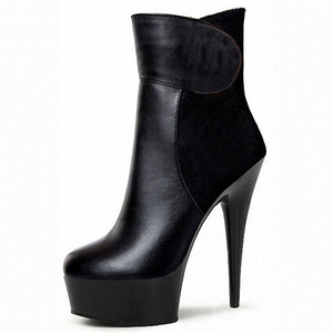 Femmes Léopard Bout Rond <span class=keywords><strong>Cuir</strong></span> 8 Inch Ladies Bottes 20CM Cheville Noir Talons Epais Bas Tube <span class=keywords><strong>Femme</strong></span> Botas Femmes Nightclub Punk Boot - Product Image 4