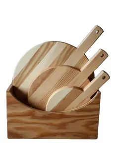 Forme ronde en bois de montagne d'excellente qualité avec poignée et support de boîte carrée ensemble 3 planches à découper pour la maison et la cuisine d'hôtel
