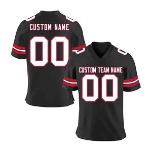 Custom American Football Jersey Men's Black Red 00 Sublimated V-Neck Short Sleeve Breathable Mesh Sport Apparel - Product Image 2