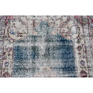 Tapis turc vintage fait à la main 3.7ft X 3.7ft bleu et rouge grande surface motif abstrait rectangulaire pour couloir de salon adolescent - Product Image 5