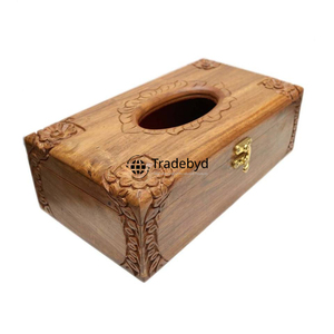 Caja de Pañuelos de Madera Rústica de Primera Calidad, Estilo Rústico, con Diseño Floral Grabado para Decoración del Hogar - Product Image 3