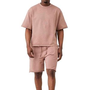 Conjunto de 2 Piezas de Moda para Hombre, Camiseta de Manga Corta y Pantalones Cortos, Ropa Masculina de Verano, Cuello Redondo, Color Rosa, Lavado Ácido, Cómodo - Product Image 6