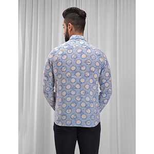 Chemise imprimée 100 % coton à manches longues en popeline tissée, respirante, style décontracté, col montant, motif à pois - Product Image 3