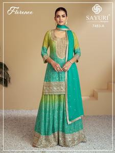 Gorges pakistanaises indiennes robe ethnique pour les femmes lourd Faux Georgette tissu vêtements de mariage Sharara costume - Product Image 6