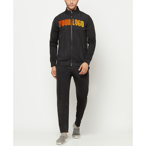 Pantalon de survêtement à capuche en coton imprimé bouffant de logo personnalisé pour hommes ensemble de jogging 2 pièces Streetwear surdimensionné avec fermeture éclair survêtement pour l'hiver - Product Image 1