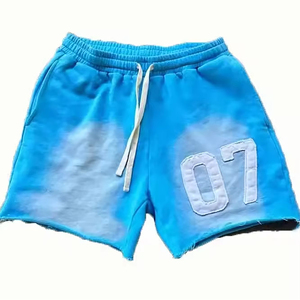 100% Cotton Summer <b>Shorts</b> Acid Wash Embroidered <b>Patch</b> Vintage Sun Faded Loose Terry Distressed Cropped Eco-friendly Casual - Product Image 1