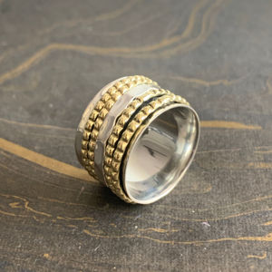 10.2 Grams Two Tone Spinner <b>Ring</b> 18K Rose Gold Rhodium Plated Simple Cut Diamond Inlay Elegant Eternity Style Perfect Gift - Product Image 1