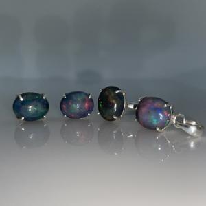 Ensemble de bijoux HAYAAT GEMS pour enfants, boucles d'oreilles et bague en argent plaqué, style punk, avec opale noire, cristal, strass et imitation perle, coupe ovale - Product Image 5