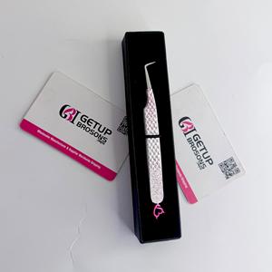 Pince à cils à paillettes, outil de précision à pointe argentée lisse à 90 degrés avec cœur de démon en acier inoxydable - Product Image 2