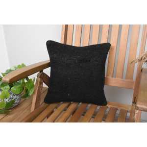 Almohada de lana Kilim Vintage a rayas sutiles, cojín decorativo de lujo de 14x14 pulgadas para sofá tejido con patrón esponjoso y hojas - Product Image 1