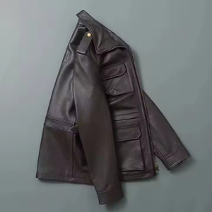 Men's <b>Leather</b> <b>Jacket</b> Winter Zipper Stand Collar Front Logo Pockets PU Fabric OEM Service - Product Image 3
