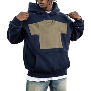 2024 nuevo estilo 100% algodón francés Terry apliques bordados hombres pulóver de gran tamaño gota hombro Boxy Fit Sudadera con capucha grande - Product Image 6