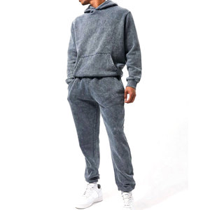 Private Label Jogger Sets <b>Tech</b> Fleece Jogging Sweat Suits Jogger Set Pullover Hoodies Acid <b>Wash</b> Men's Tracksuit - Product Image 1