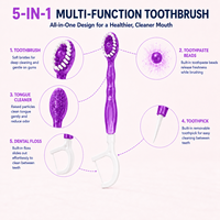 Mini brosse à dents jetable 5 en 1 |   Saveur de fleurs de cerisier Sakura |   Distributeur de dentifrice intégré, brossette à dents, gratte-langue |   Format voyage