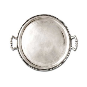 Plateau de service rond décoratif en métal en aluminium coulé avec poignée Plateau en métal au design classique Décoration de table - Product Image 1