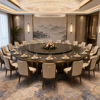 Table de banquet d'hôtel de luxe moderne, plateau en marbre, base en bois massif, mobilier d'hôtel durable pour 15-20 personnes, club privé