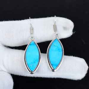 925 Sterling <b>Silver</b> Plated Bohemian Style Fashionable Blue Turquoise Marquise Gemstone Natural Bezel Party Wear <b>Earring</b> - Product Image 3