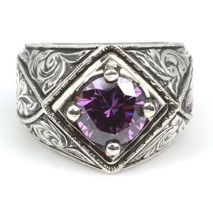 Men's 925 Sterling <b>Silver</b> <b>Ring</b> with Amethyst Stone <b>Cross</b> Square Design for Everyday Wear - Product Image 5