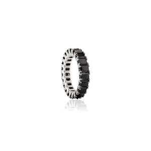 Joyería de alto grado 100% FORMA DE Baguette Natural diamante negro sólido 18K oro blanco anillo de banda de eternidad completa para hombres y mujeres - Product Image 5