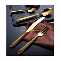 Ensemble de Couverts de Luxe Vintage et Modernes en Acier Inoxydable et Laiton, Design Royal Orné, Compatible Lave-Vaisselle, Finition Miroir Haute Brillance