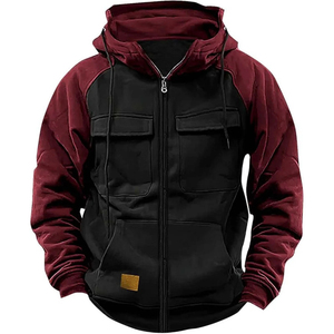 Sudadera con Capucha para Hombre, Chaqueta de Forro Polar con Cremallera y Diseño de Parches, Cálida, Deportiva, para Otoño e Invierno, con Múltiples Bolsillos, Sudadera Moderna - Product Image 2