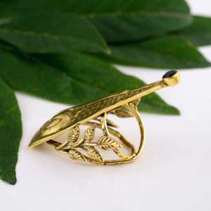 Anillo de latón con diseño de hoja boho y ónix negro, chapado en oro de 18k, joyería tribal llamativa para mujer, venta al por mayor/OEM/ODM - Product Image 4