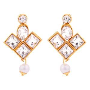 Gold Plated Fashion White Crystal Faux Pearl Boho Vintage Antique <b>Statement</b> Choker <b>Necklace</b> Earrings Maangtikka Jewelry set - Product Image 2