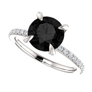 Anillo de Diamantes Negros y Blancos con Corte Redondo y Engaste de Puntas para Mujer - Product Image 2