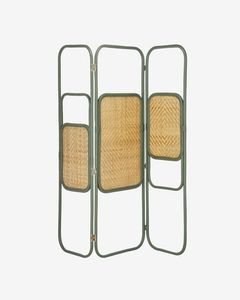 Paravent de séparation de pièce en rotin tressé moderne minimaliste, cadre en métal noir, pliable, pour salon, bureau - Product Image 5