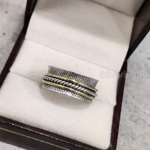Checker Spinner Band Meditation Ring 925 Sterling Silver Women's Thumb Ring Fidget Handmade Jewelry Eastern Unisex Spinner Ring - Product Image 4