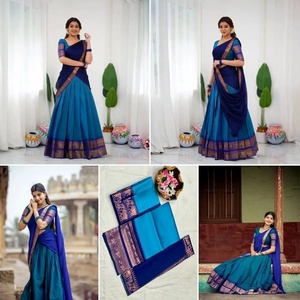 Lehenga Choli de Seda Kanjiveram de Diseñador, Tejido Zari, Bordado Pesado, Ropa de Fiesta de Boda India al por Mayor - Product Image 4