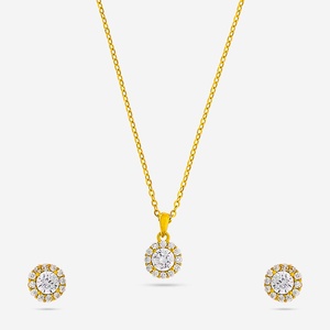 92.5 Silver Pendant <b>Earring</b> Set with Chain Classic Diamond Emerald Cut Zircon Gold Plated for Wedding Party Main Material Gold - Product Image 1