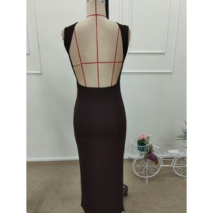 Vestido Largo Elegante de Mujer, Estilo Bodycon, Escote Profundo en la Espalda, Sin Mangas, Color Sólido, para Fiestas Nocturnas y Ocasiones Elegantes - Product Image 6