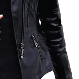 แจ็กเก็ตหนังแท้สำหรับผู้หญิงคุณภาพสูงทำจากหนังแกะแท้เข้ารูปมีซิปสไตล์นักขี่มอเตอร์ไซค์สำหรับฤดูหนาว - Product Image 4