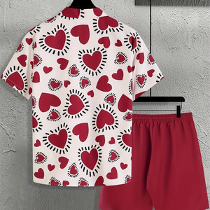 Ensemble de vêtements d'extérieur légers deux pièces pour hommes, chemise et short à boutons d'été, taille jumelle pour hommes et femmes - Product Image 2