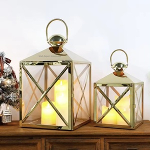 Royal Look Metal And Glass Candle <b>Lanterns</b> with Shiny Gold Plating For <b>Indoor</b> & Outdoor Decor Tabletop <b>Lanterns</b> - Product Image 6