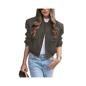 Cazadora bomber con botones recortada para mujer con posición frontal del logotipo - Product Image 1