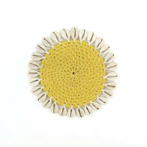 Sous-verres ronds en rotin avec coquillages, tapis à boissons naturels minimalistes pour la décoration de la maison scandinave moderne, pour le café, le thé, la protection du bureau - Product Image 2