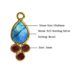 Dainty Natural AA Quality Gemstone Teardrop Shape Faceted Cut 10x8 mm 925 Sterling Silver Gold Vermeil Fancy Bezel Pendant Charm - Product Image 2